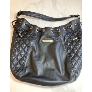 Vtg Y2K Juicy Couture Black Leather Hobo Shoulder Bag Quilted Gold Hardware Lrg